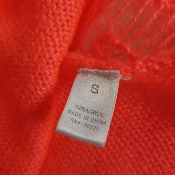 Kendall & Kylie‎ Sweater Neon Orange Open Weave Beach Zippered Shoulder Size S - Picture 8 of 11